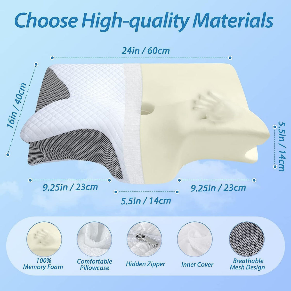 Memory Pillow for Home Sleep Comfort - Rectangular Memory Foam Cushion