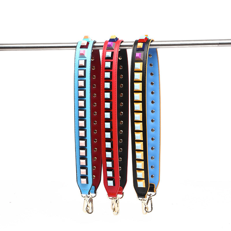 Double Sided Cowhide Shoulder Strap for Bags - Rivets & Adjustable Length