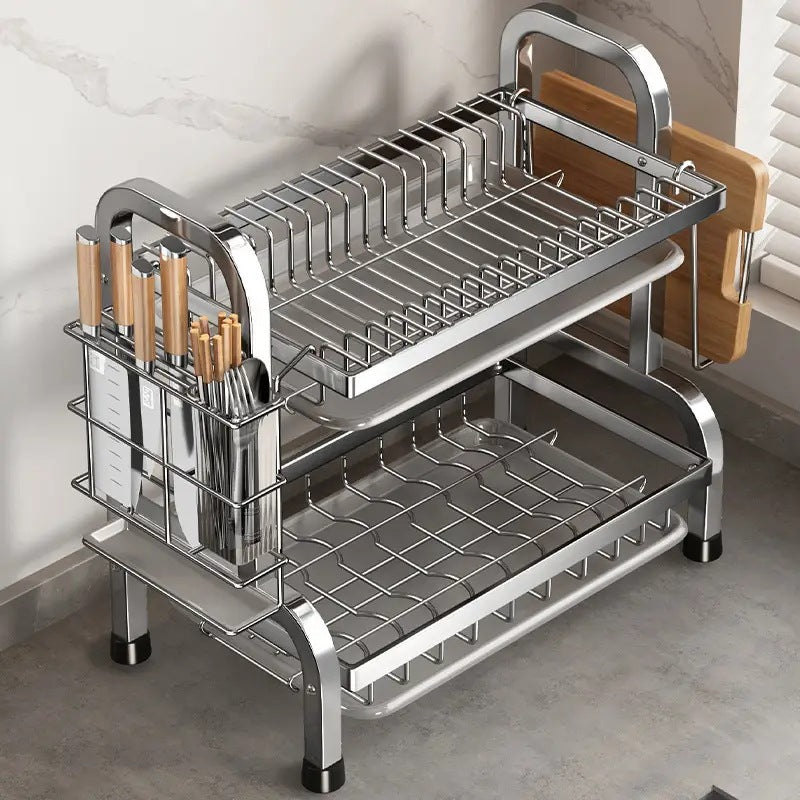 Stainless Steel Dish and Bowl Rack - 2 Layer Kitchen Storage Organizer