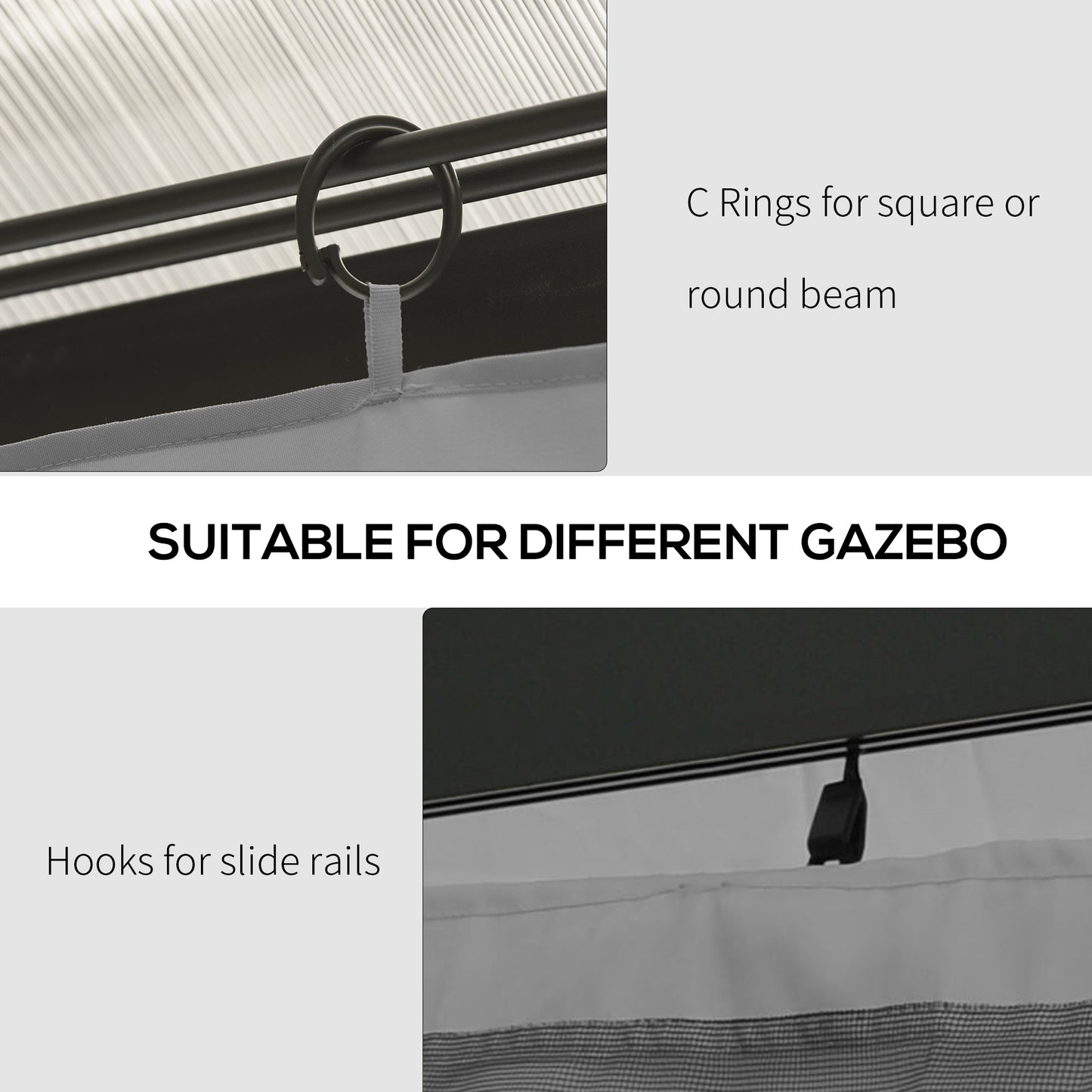 Gazebo Sidewall Set with Hooks & C-Rings - Light Gray
