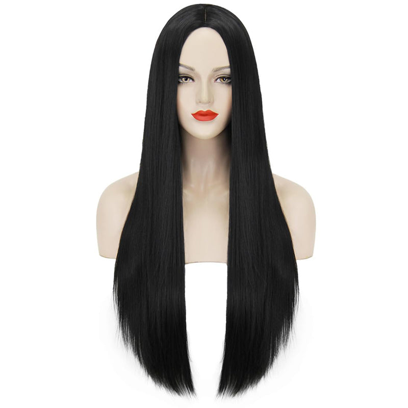 40-Inch Long Straight Black Wig for Cosplay, Anime, and Costume Parties