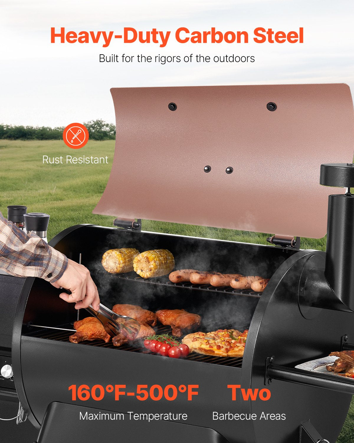 Wood Pellet Grill Smoker with 575 Sq.in Cooking Area - Electric Outdoor BBQ