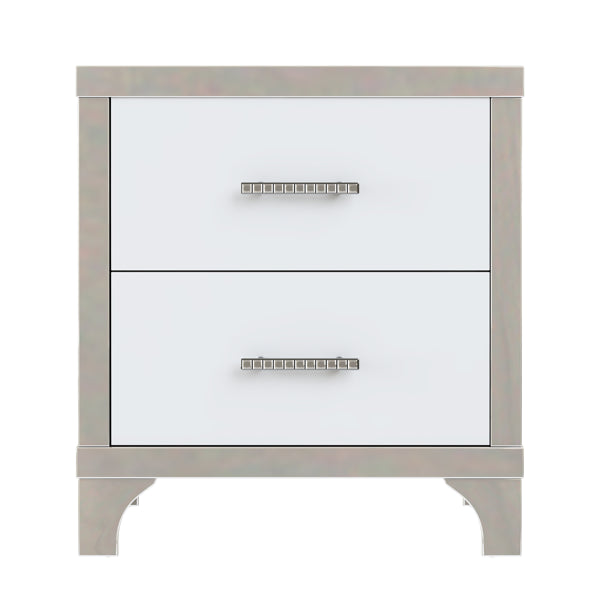 Elegant Mirrored Nightstand with 2 Drawers - White