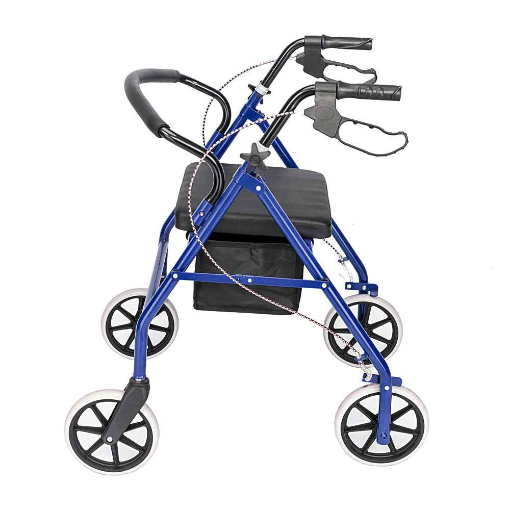 Adjustable Rolling Medical Walker with Padded Seat and Storage - Black & Blue