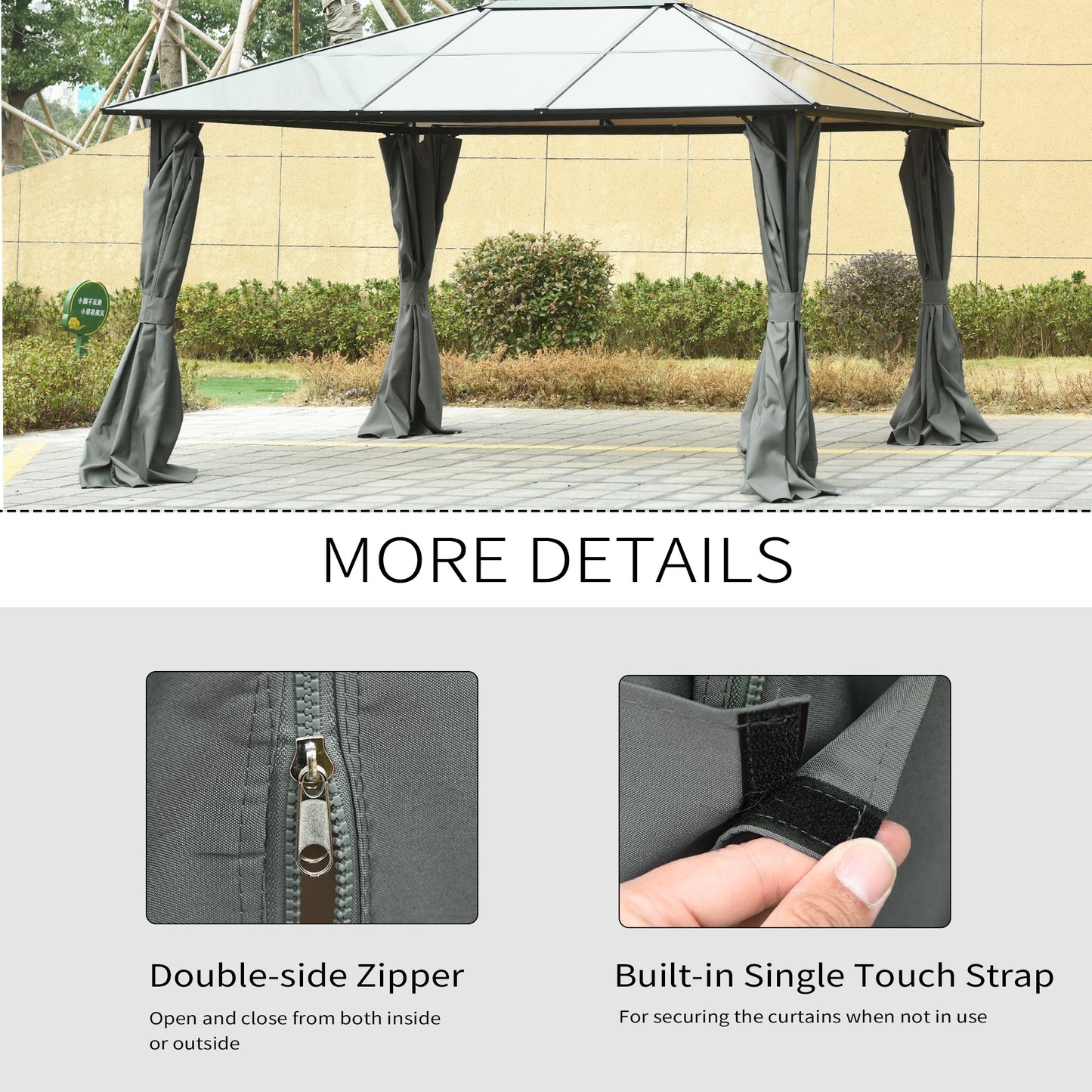Gazebo Sidewall Set with Hooks - 9.84' x 11.8', Dark Gray