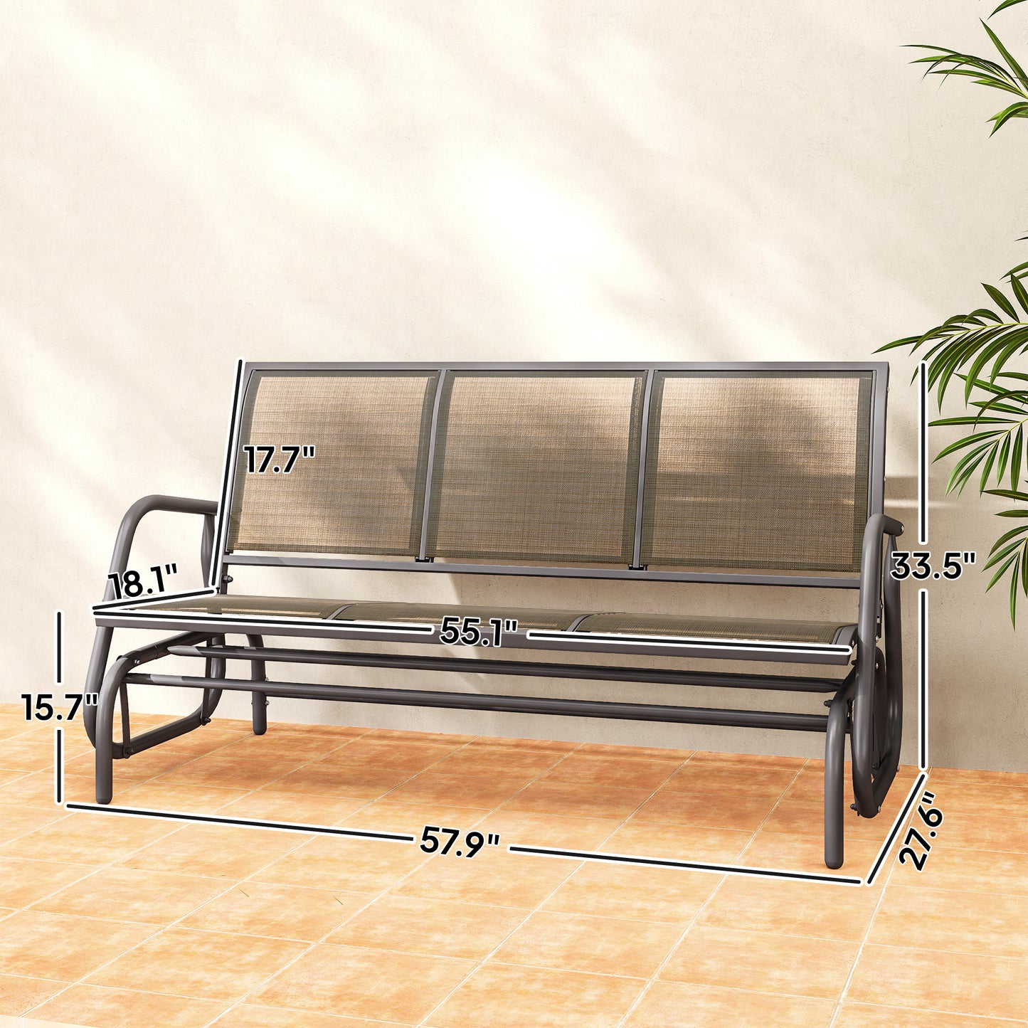 3-Person Outdoor Glider Bench - Breathable Mesh, Metal Frame