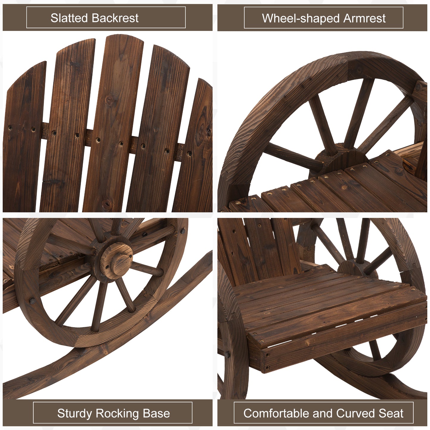 Adirondack Rocking Chair with Wagon Wheel Armrests - Carbonized