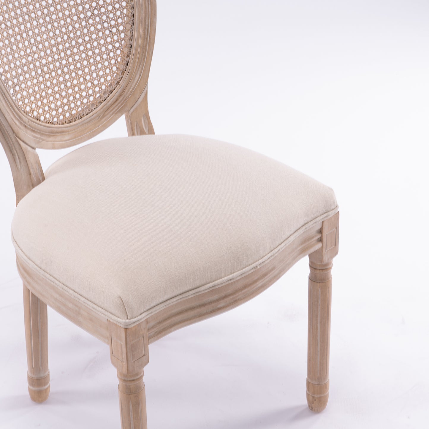 French Country Dining Chairs - Set of 2 Beige Wooden Frame