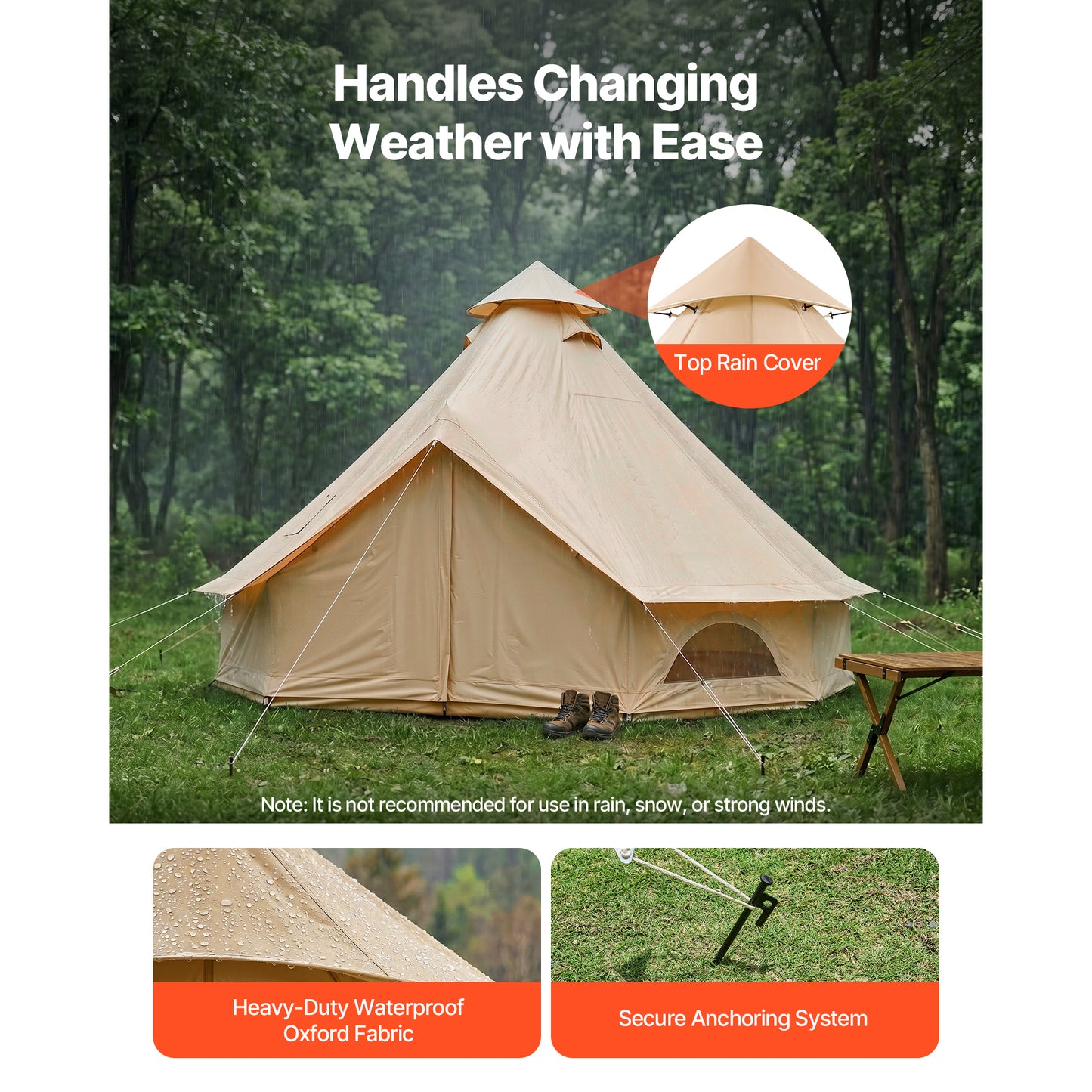 Oxford Bell Tent - 4-Season Waterproof Yurt Tent for Camping, Holds 4 with Detachable Floor & Stove Jack