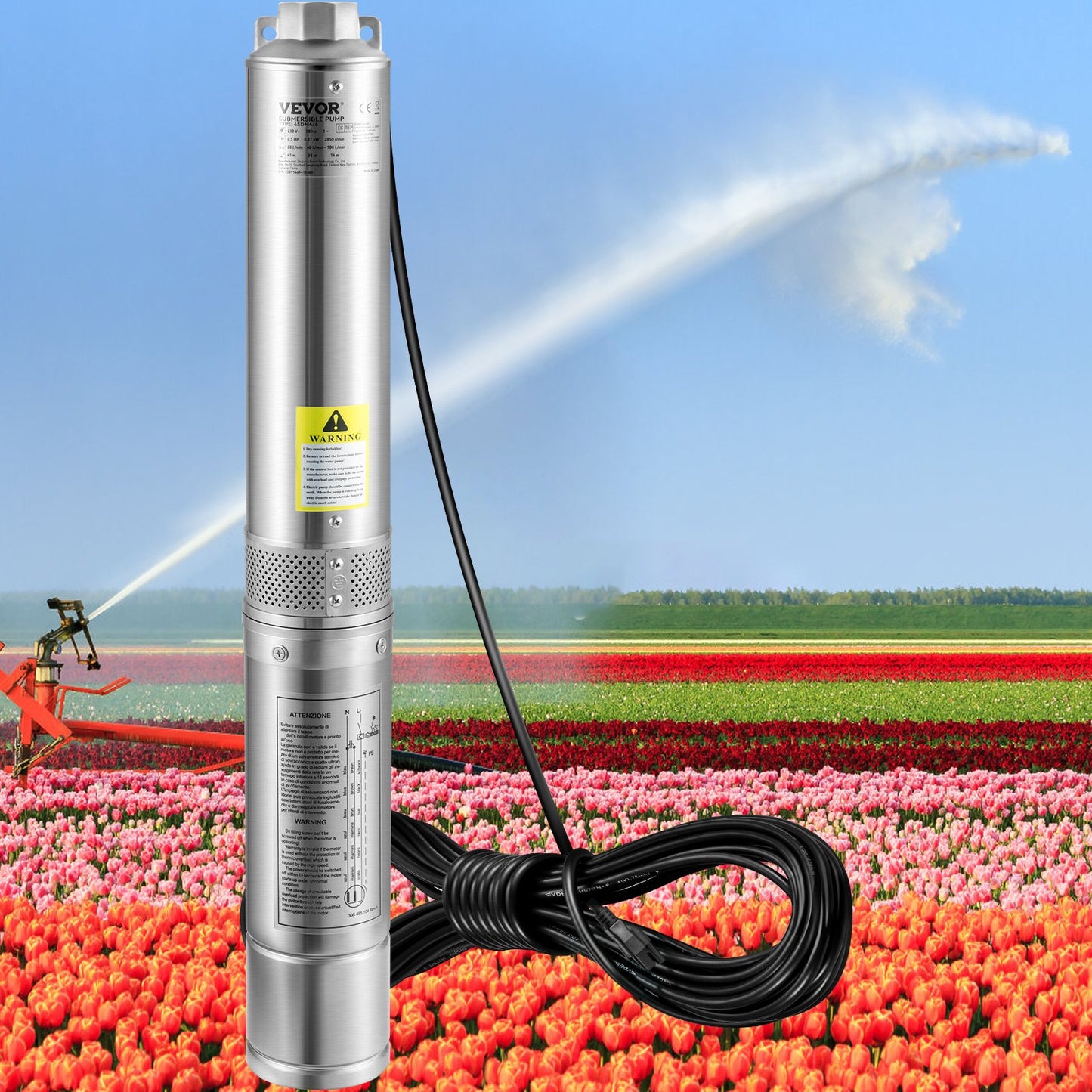 Deep Well Submersible Pump 1.5HP 230V Stainless Steel Water Pump for Irrigation & Home Use
