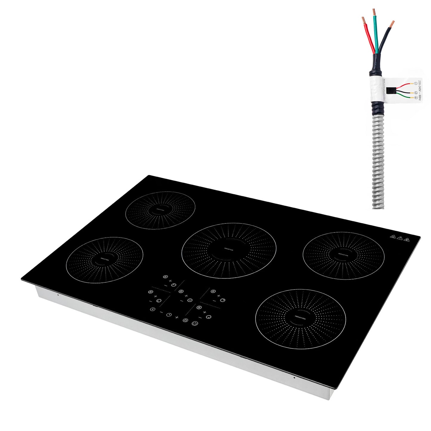 30-Inch Induction Cooktop with 5 Burners, Touch Screen, 9 Power Levels, 220V Kitchen Stove