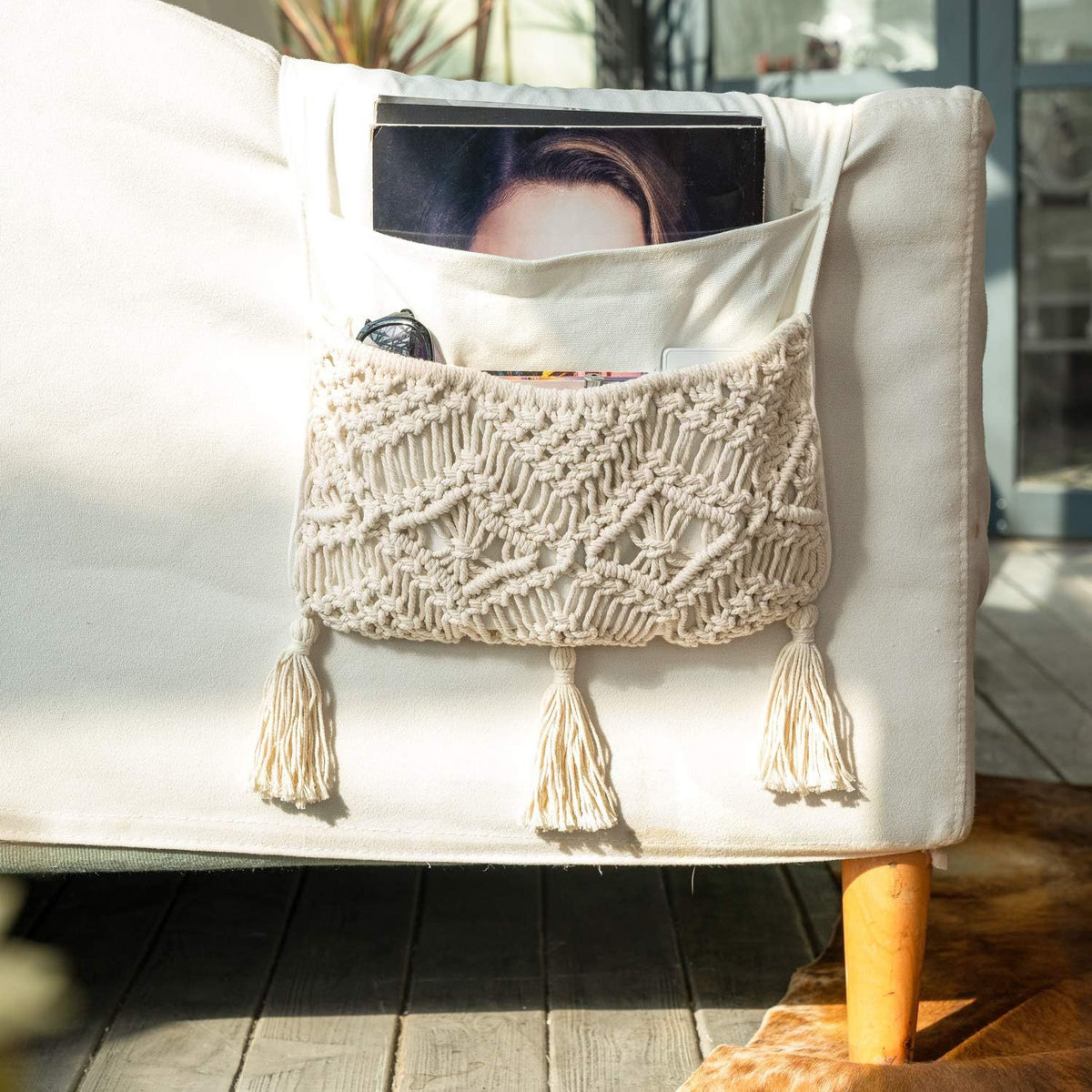 Handwoven Bohemian Sofa Armrest Storage Bag - Multi-Color Organizers
