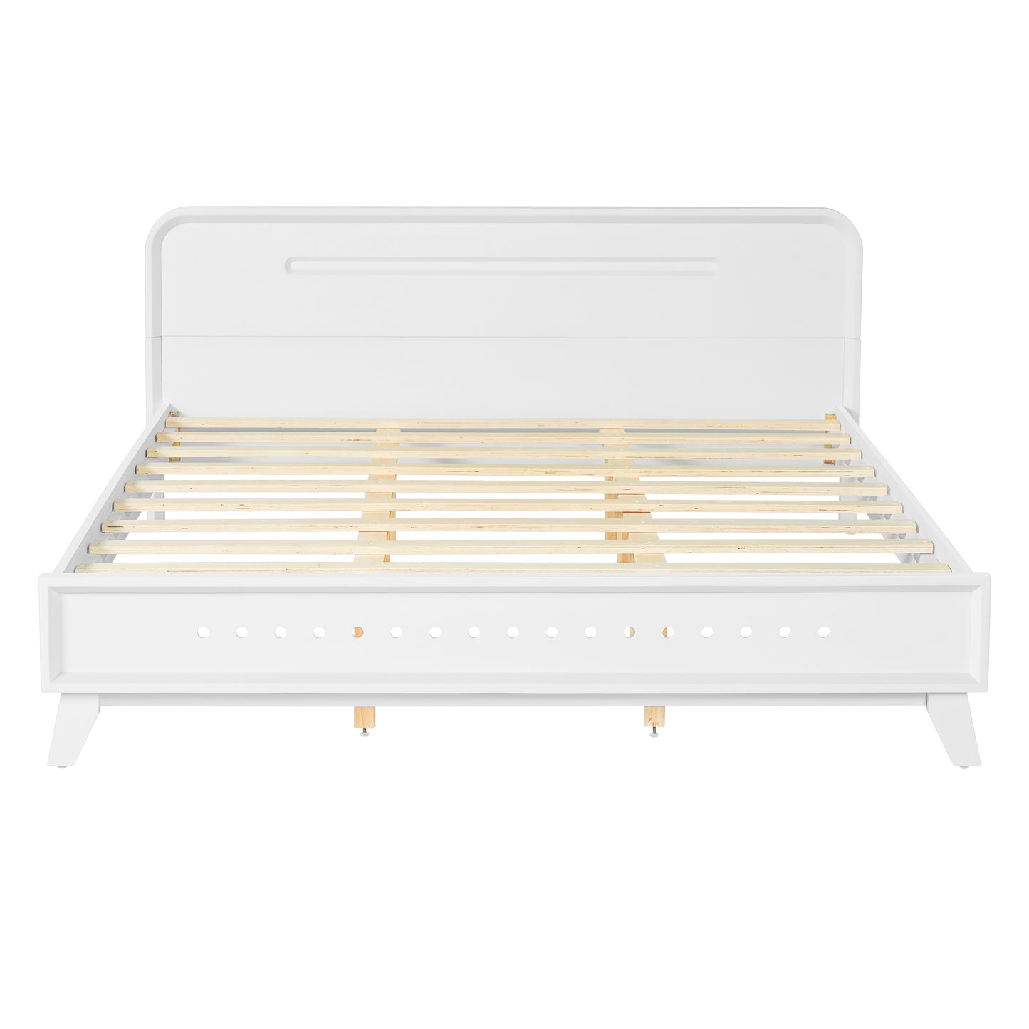 Queen Size Pine Solid Wood Bed - Stable, No Box Spring Needed, White