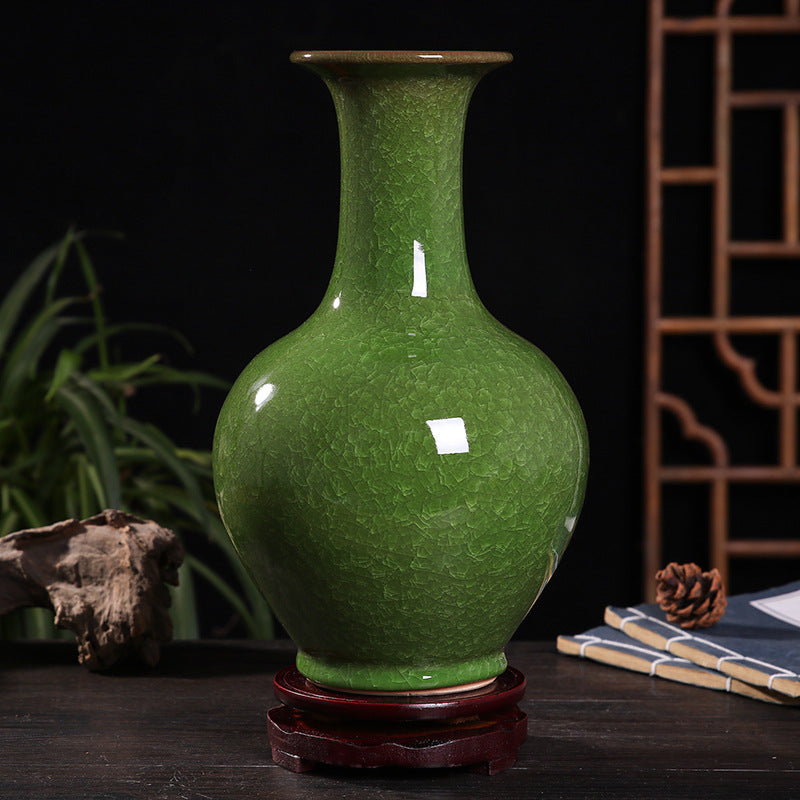 Flower Arrangement in Ceramic Vase – Handmade Green Porcelain Home Decor