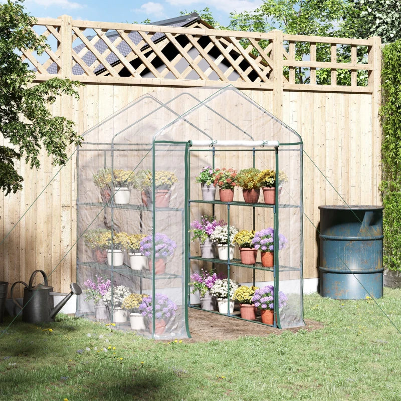 Portable Walk-In Greenhouse Kit with 3 Shelves, Roll-Up Door & Weatherproof Cover