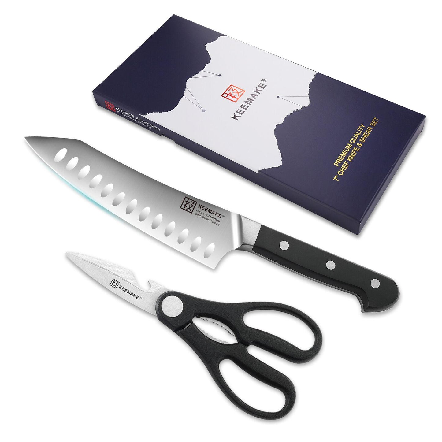 Stainless Steel Chef Knife Set with Kitchen Scissors - 2 Pieces