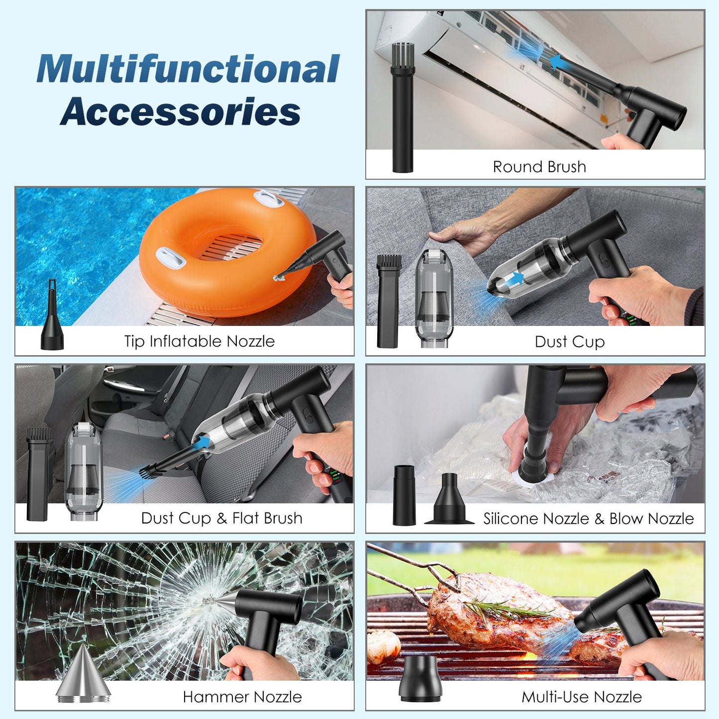Pro Compressed Air Duster & Vacuum Cleaner 130,000RPM Cordless Blower with 19 Accessories