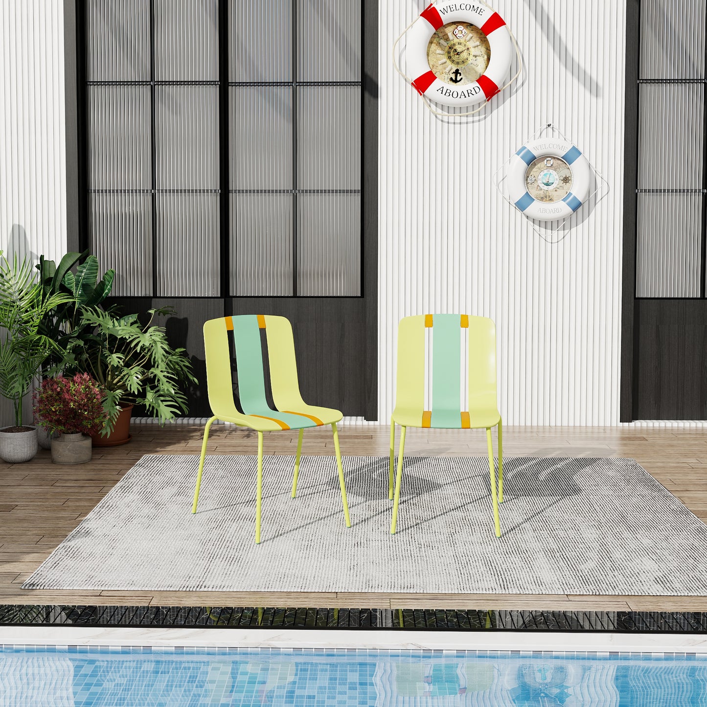 4-Pack Modern Striped Color Block Chairs - Indoor/Outdoor Seating