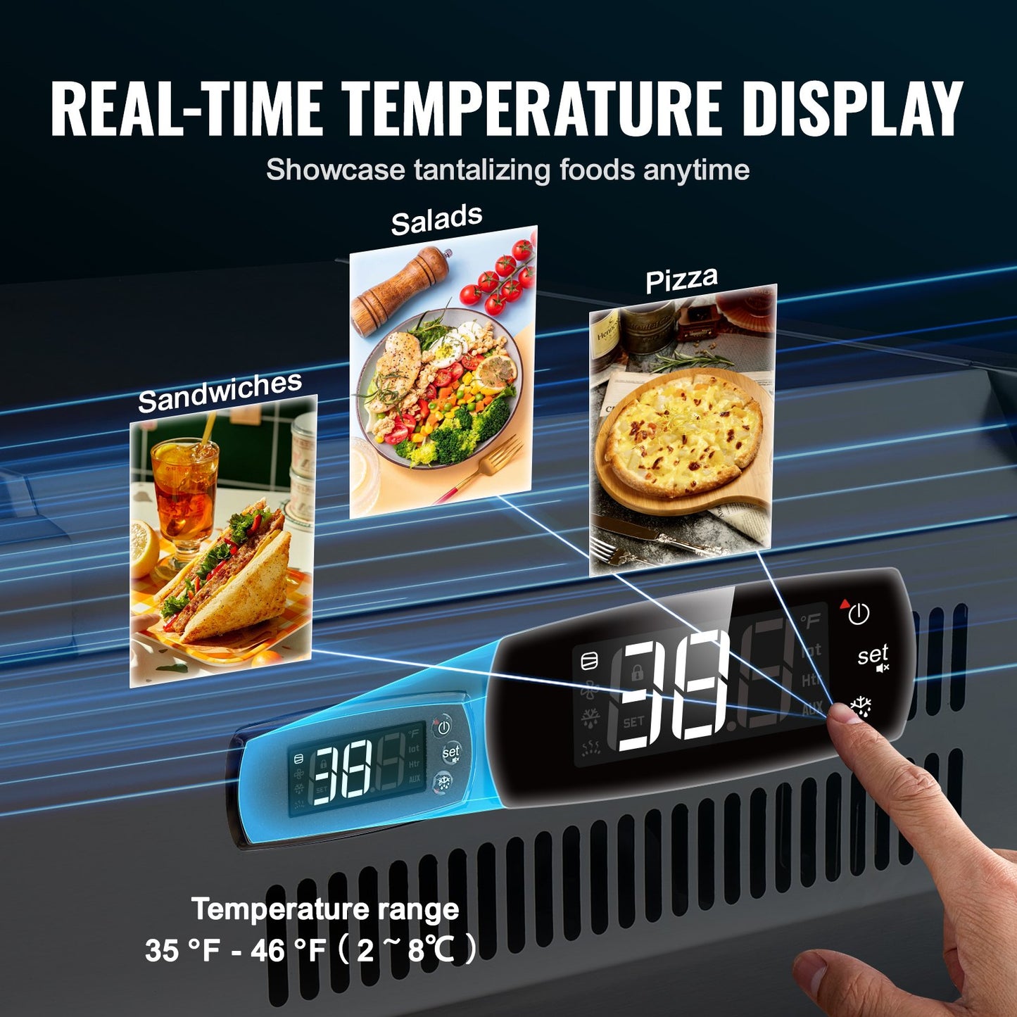 Refrigerated Condiment Prep Station 135W Countertop Food Cooler with Pans