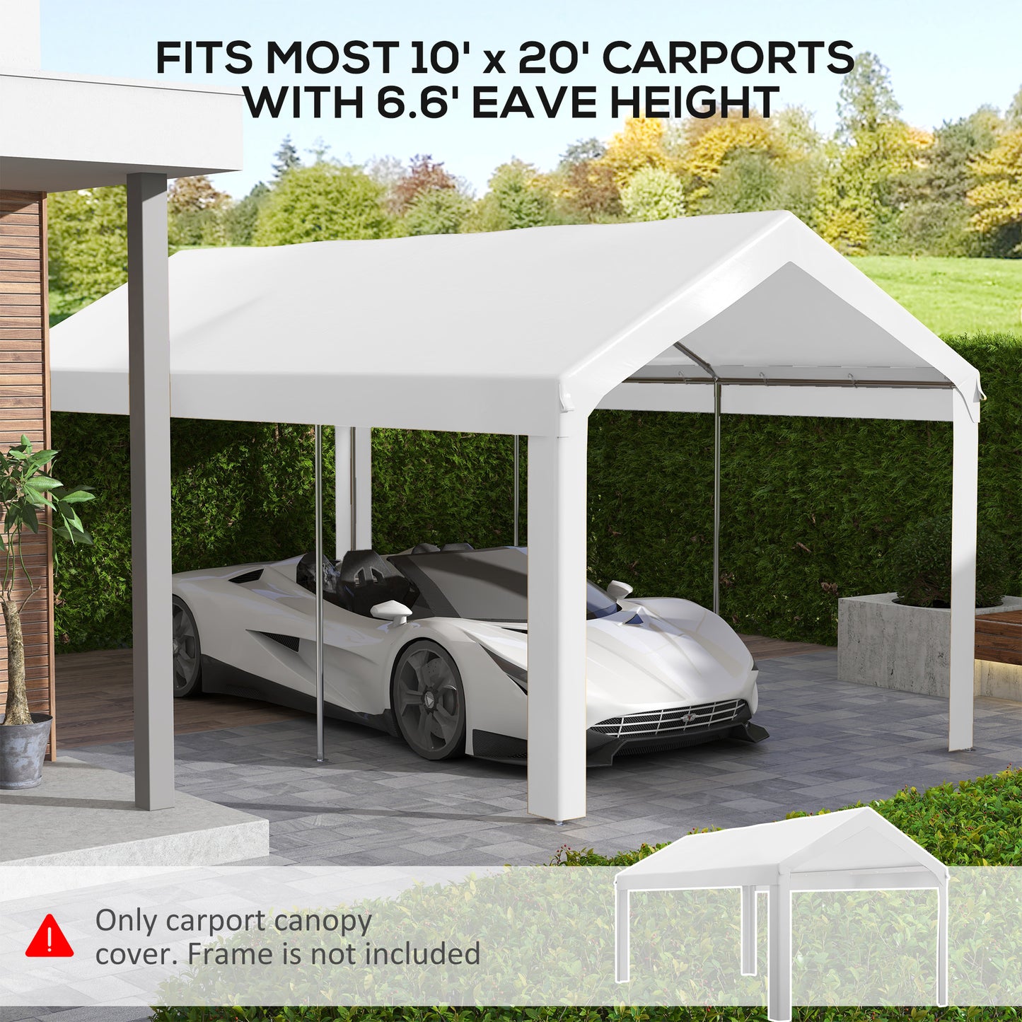 10x20ft UV Resistant Carport Canopy Replacement Cover - White