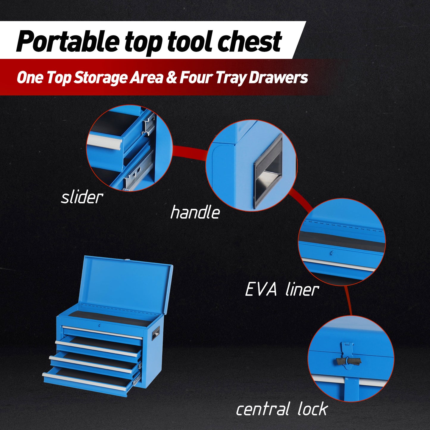 Rolling Tool Storage Cabinet with Lockable Wheels and Detachable Top - Blue