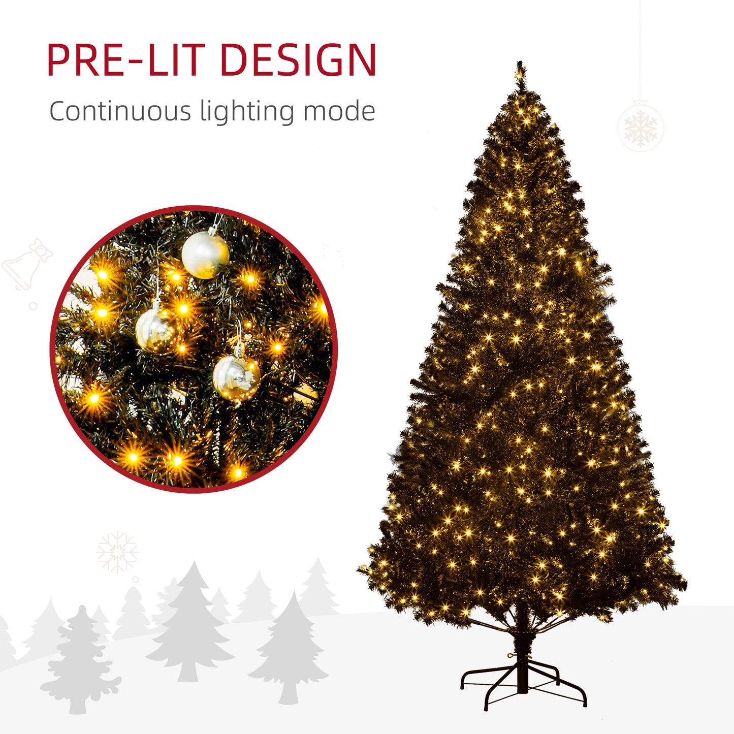 7.5 FT Pre-Lit Artificial Christmas Tree - Black with 500 LED Lights