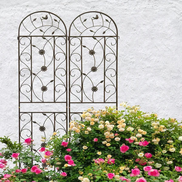 Metal Garden Trellis 86.7" x 19.7" - 2 Pack Brown Rustproof Support