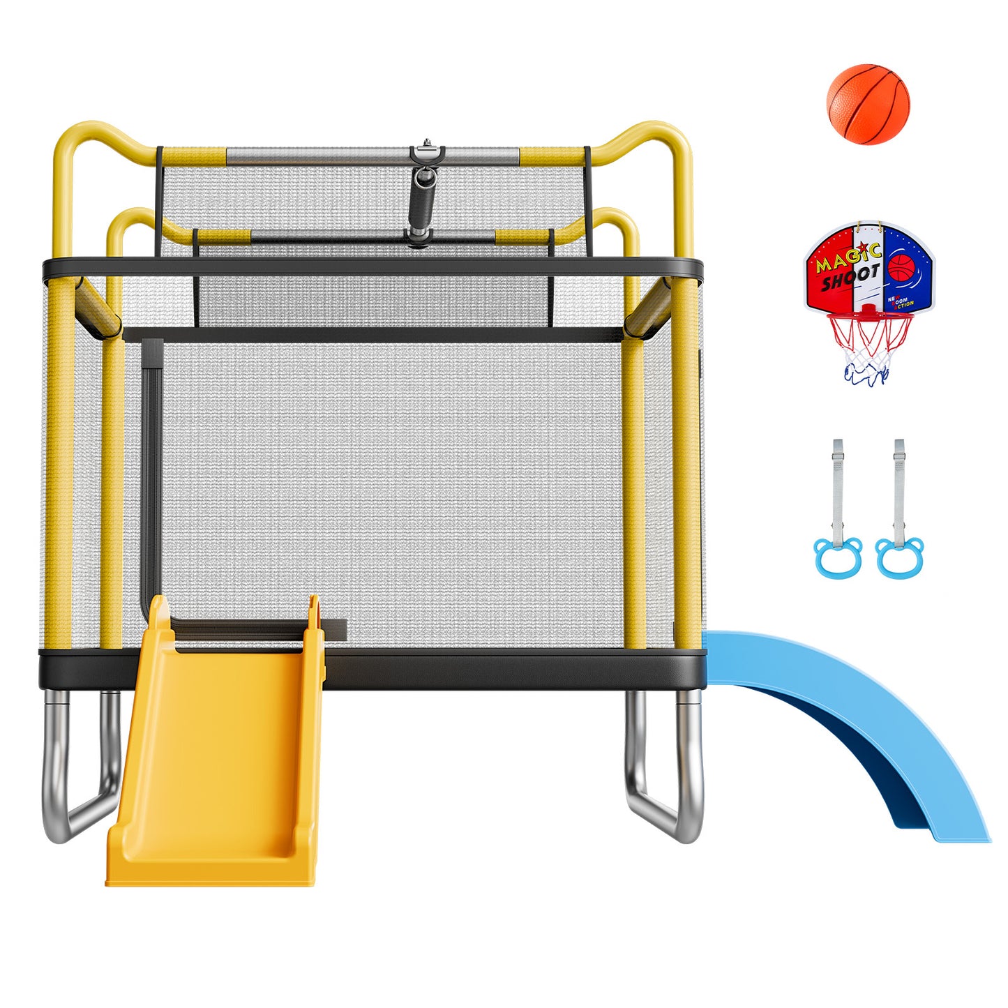 Kids Mini Trampoline with Enclosure, Indoor Outdoor Toddler Play Toy - 132 Lbs Capacity