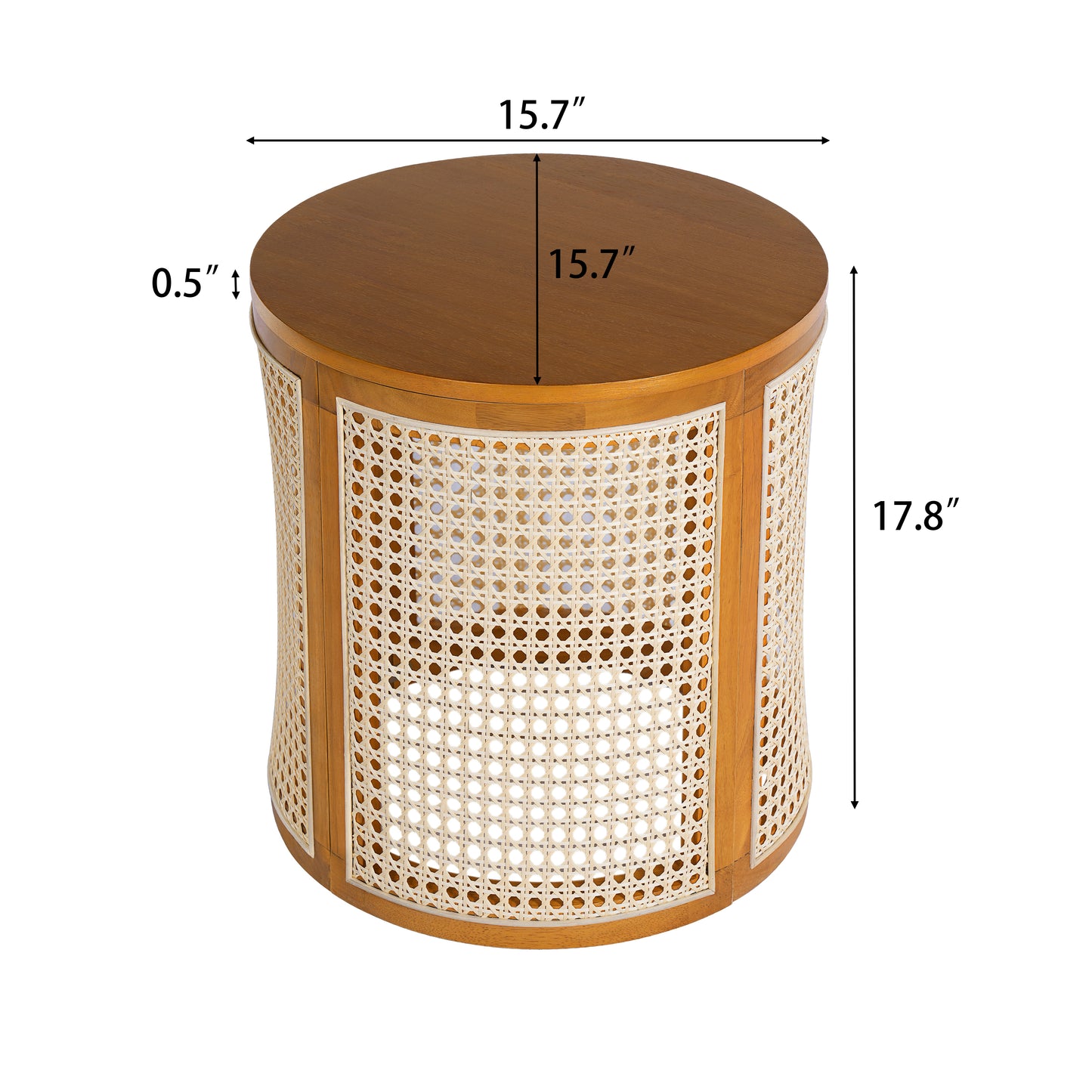 15.70 Round End Table, Hollow Woven Side Small Rubber Wood