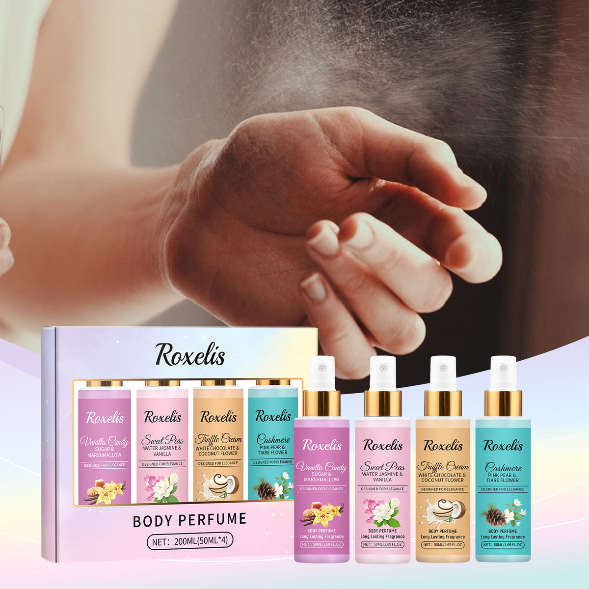 Body Fragrance Spray Set - 4 Scents, 50ml Each