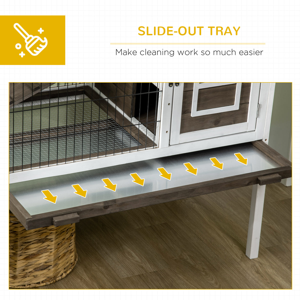 Wood Rabbit Hutch with Run - Elevated Pet Cage in Coffee Finish