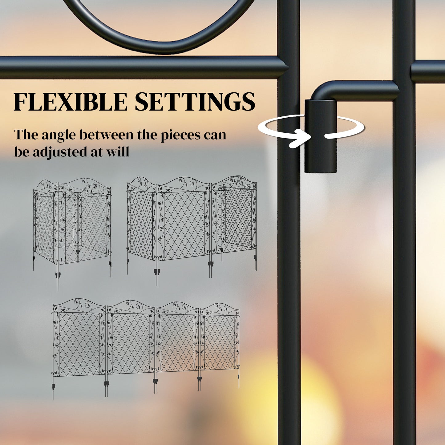 4-Pack Steel Garden Fence Panels - Rust-Resistant Edging - Black