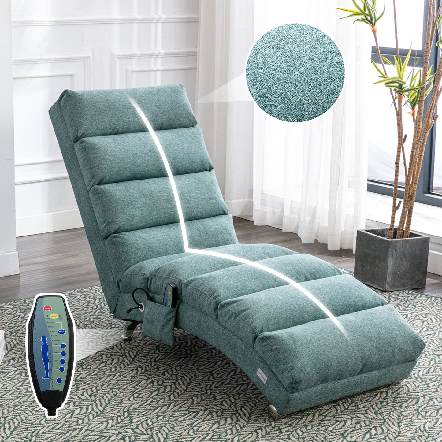 Luxury Teal Upholstered Chaise Lounge Chair with Vibration