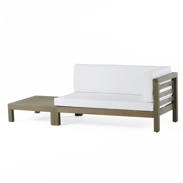 Oana Right Corner Bench and Coffee Table Set - White Acacia Wood