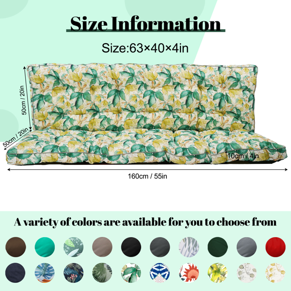 Waterproof 63 Inch Outdoor Swing Cushion with Backrest Ties - 4 Inch Thick Porch Seat Pad for Garden & Patio
