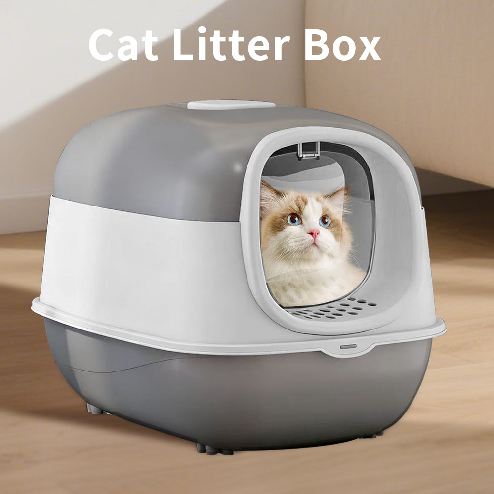 Antibacterial Fully Enclosed Cat Litter Box with Odor Lock & Anti-Splashing Design - Easy Clean Pet Toilet for Kittens - Grey