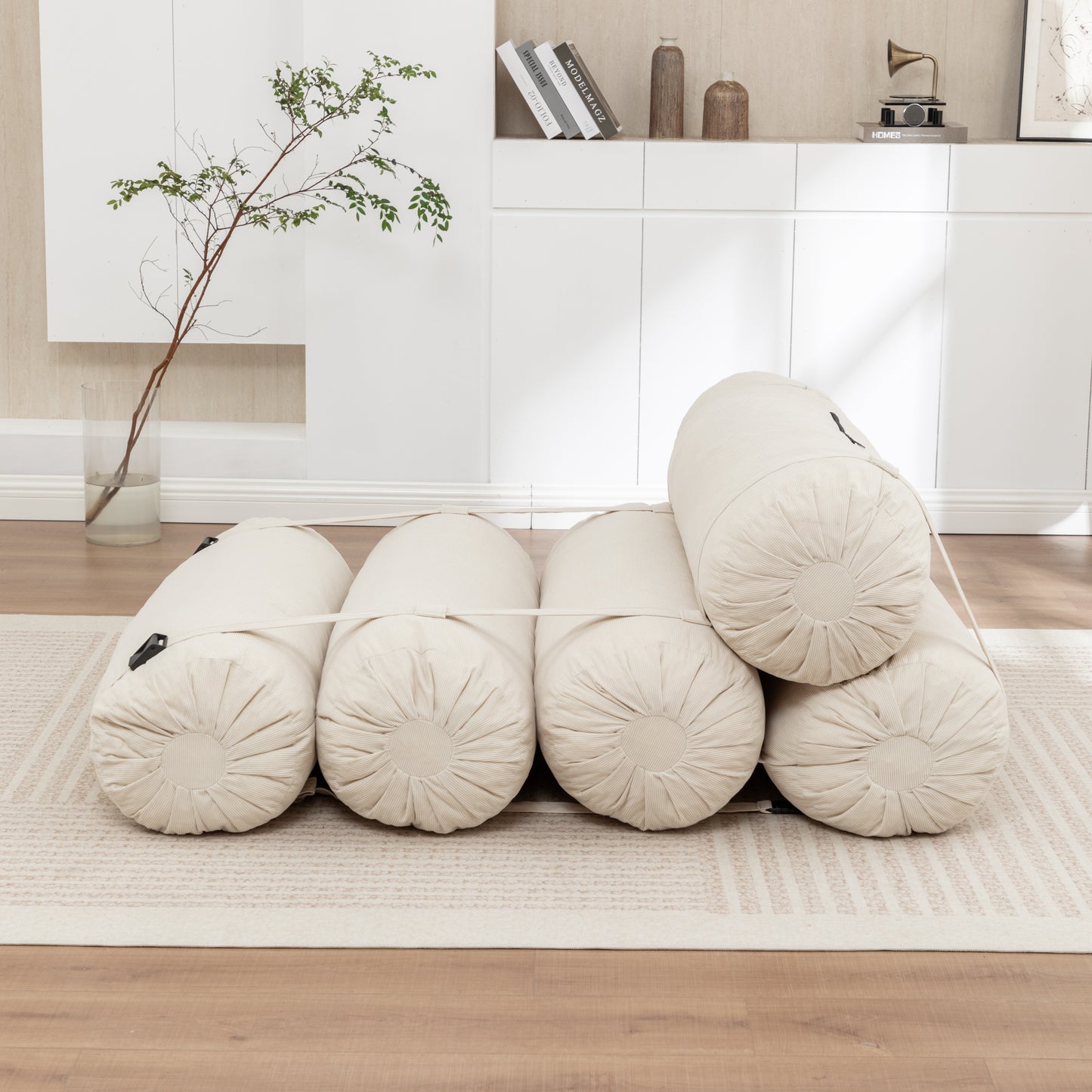 Adjustable Corduroy Floor Sofa - Beige Multi-Person Lounger