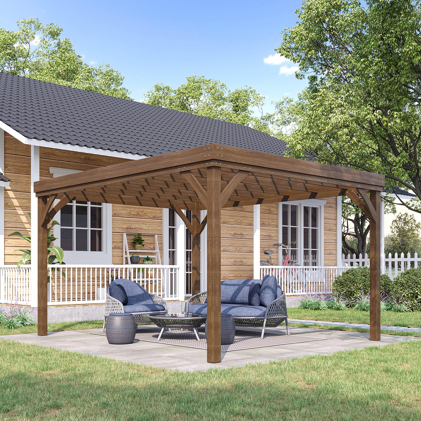 Outdoor Wooden Pergola 10x12 - Brown Grape Vine Gazebo