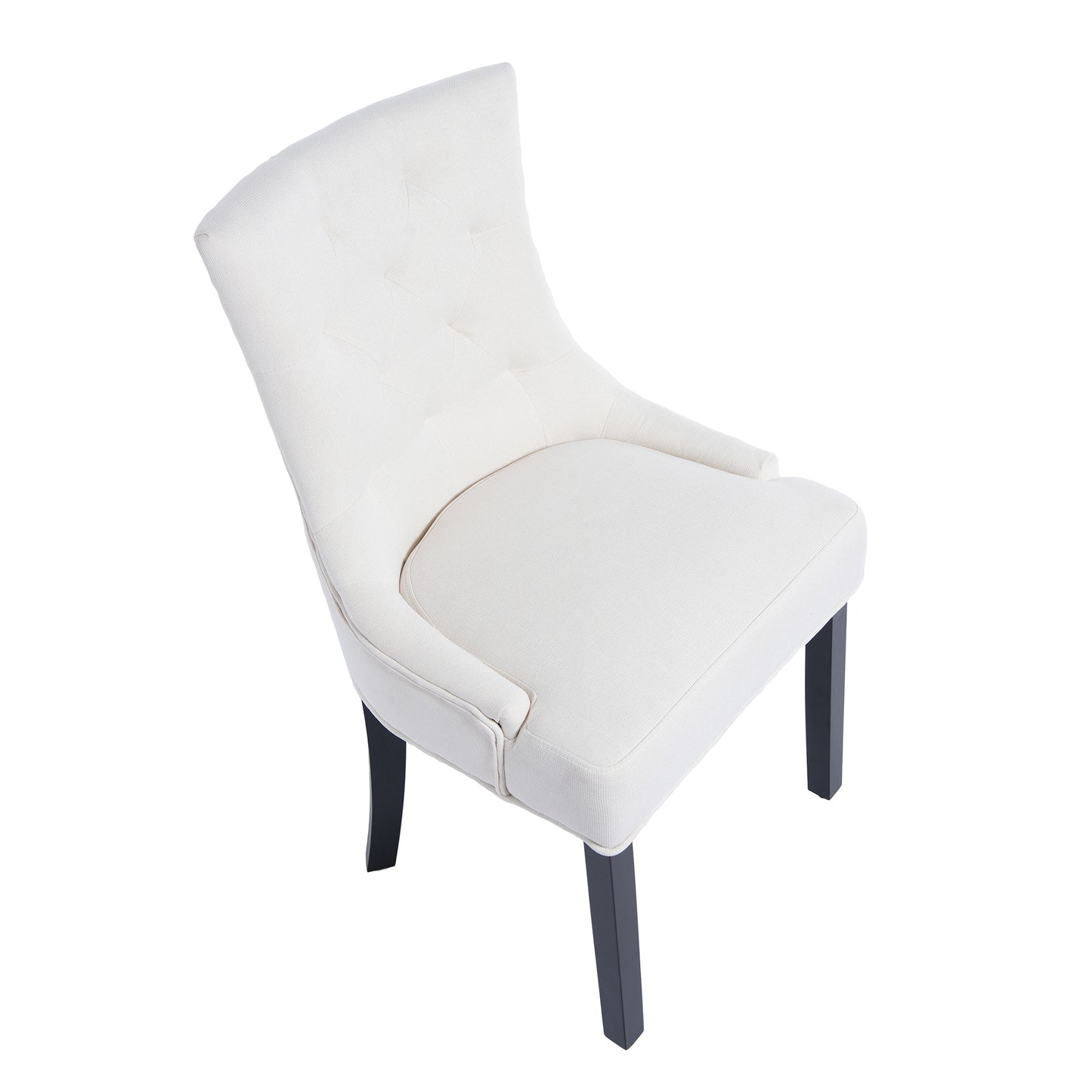 Modern Tufted Dining Chairs - Set of 2 Linen Upholstery Beige