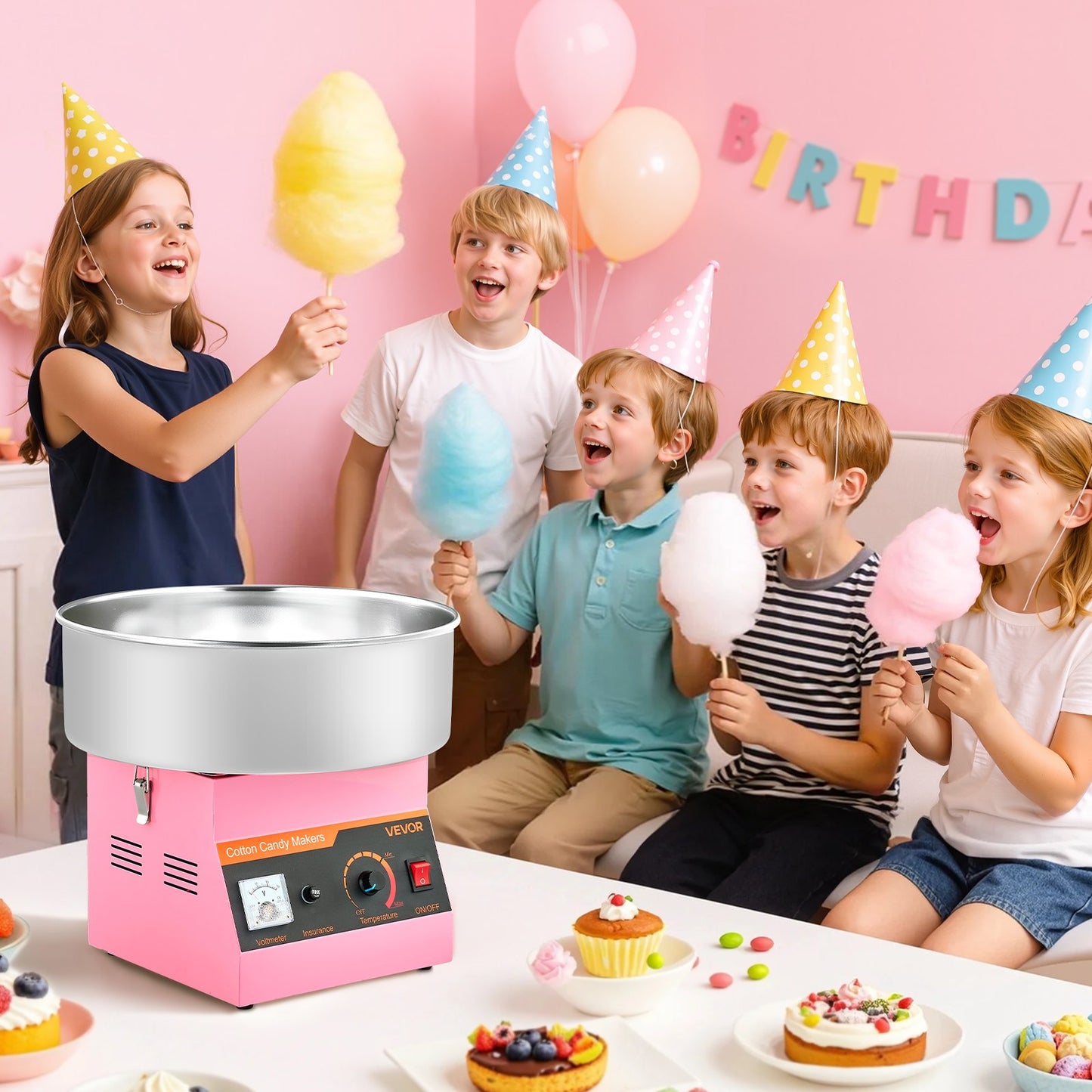 Electric Cotton Candy Machine Stainless Steel Pink 1000W Home & Party Use