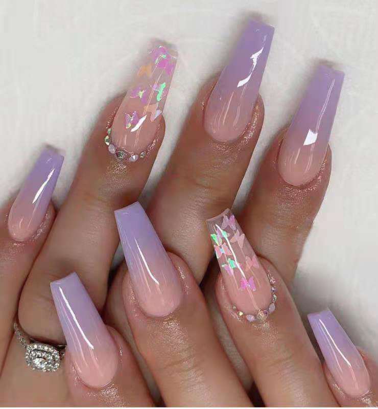 Purple Butterfly Sequin Nail Stickers - Removable Nail Art Decals for Manicure