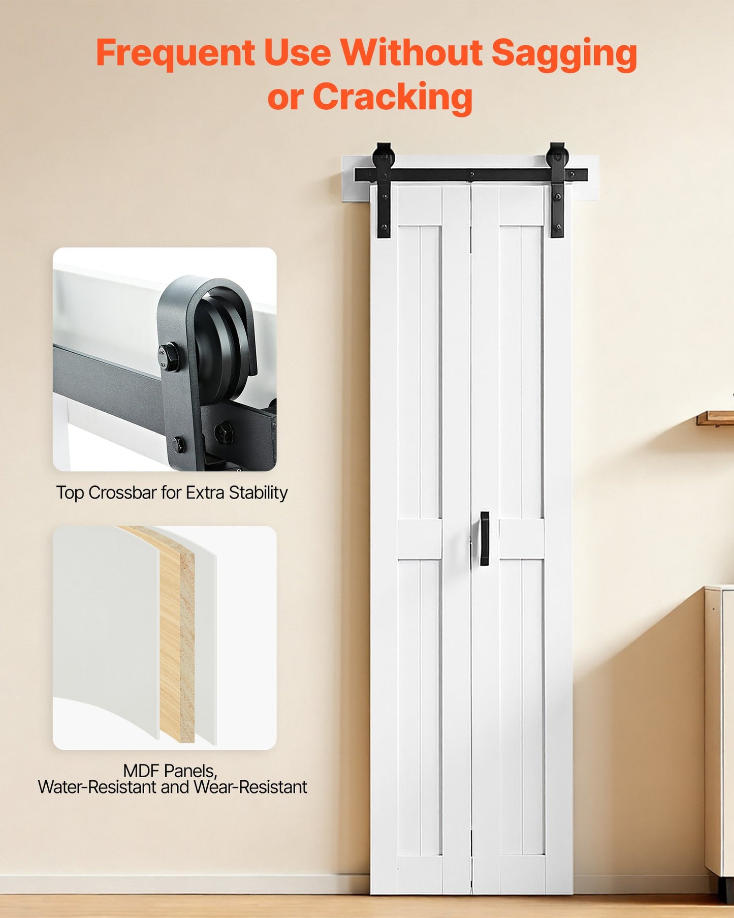 24x84 Inch Bifold Barn Door - White MDF Sliding Closet Door Kit with Hardware