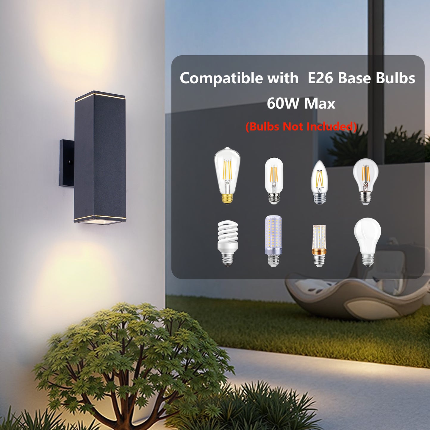 Modern Outdoor Wall Sconce Light - Waterproof Aluminum 2-Pack