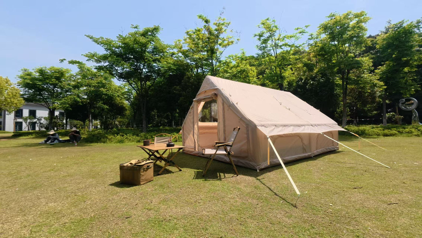 Inflatable Camping Tent - 9.8x13ft Waterproof Glamping Tent for 7-8 People - Beige