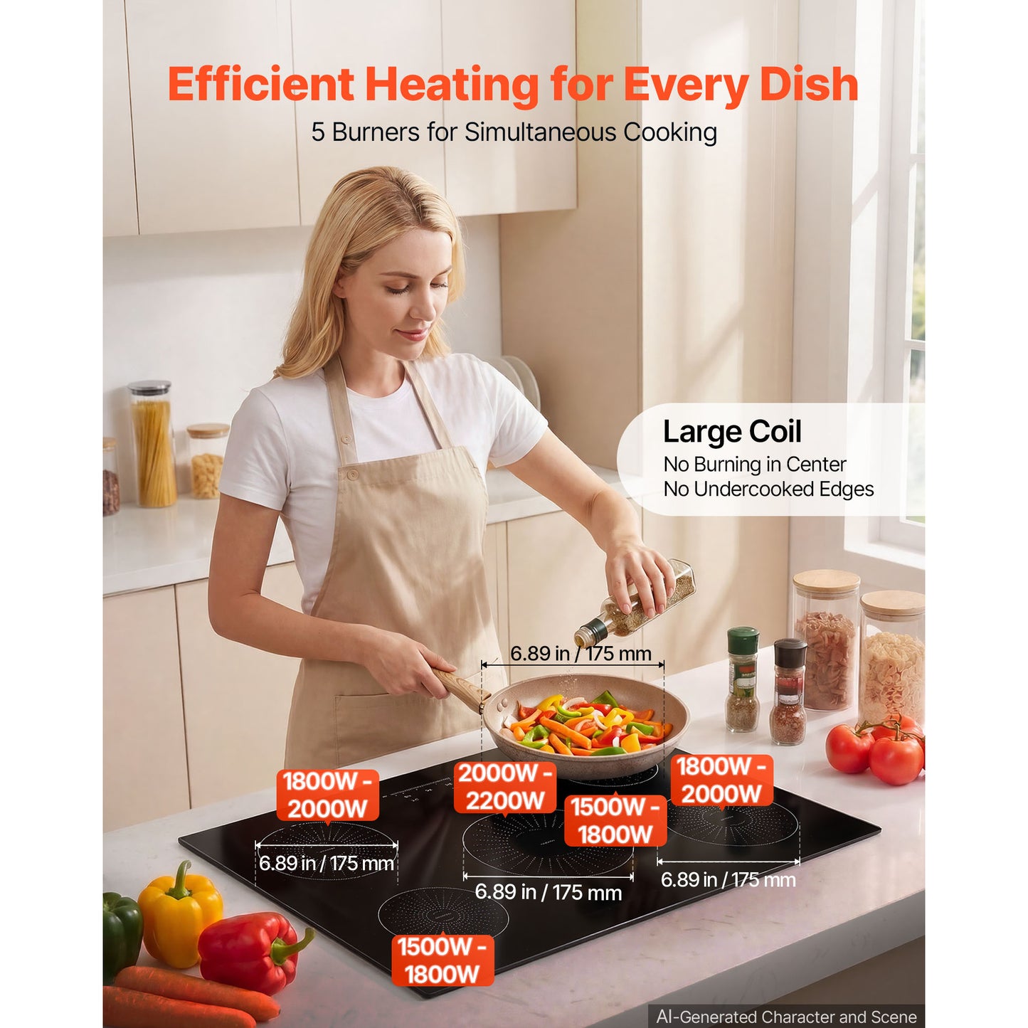 Induction Cooktop 30in 5 Burners Electric Stove 220V, LED Touch Screen, Child Lock
