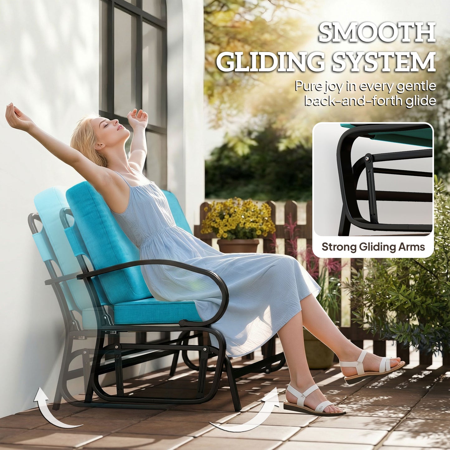2-Person Outdoor Glider Bench with Tufted Cushions - Blue