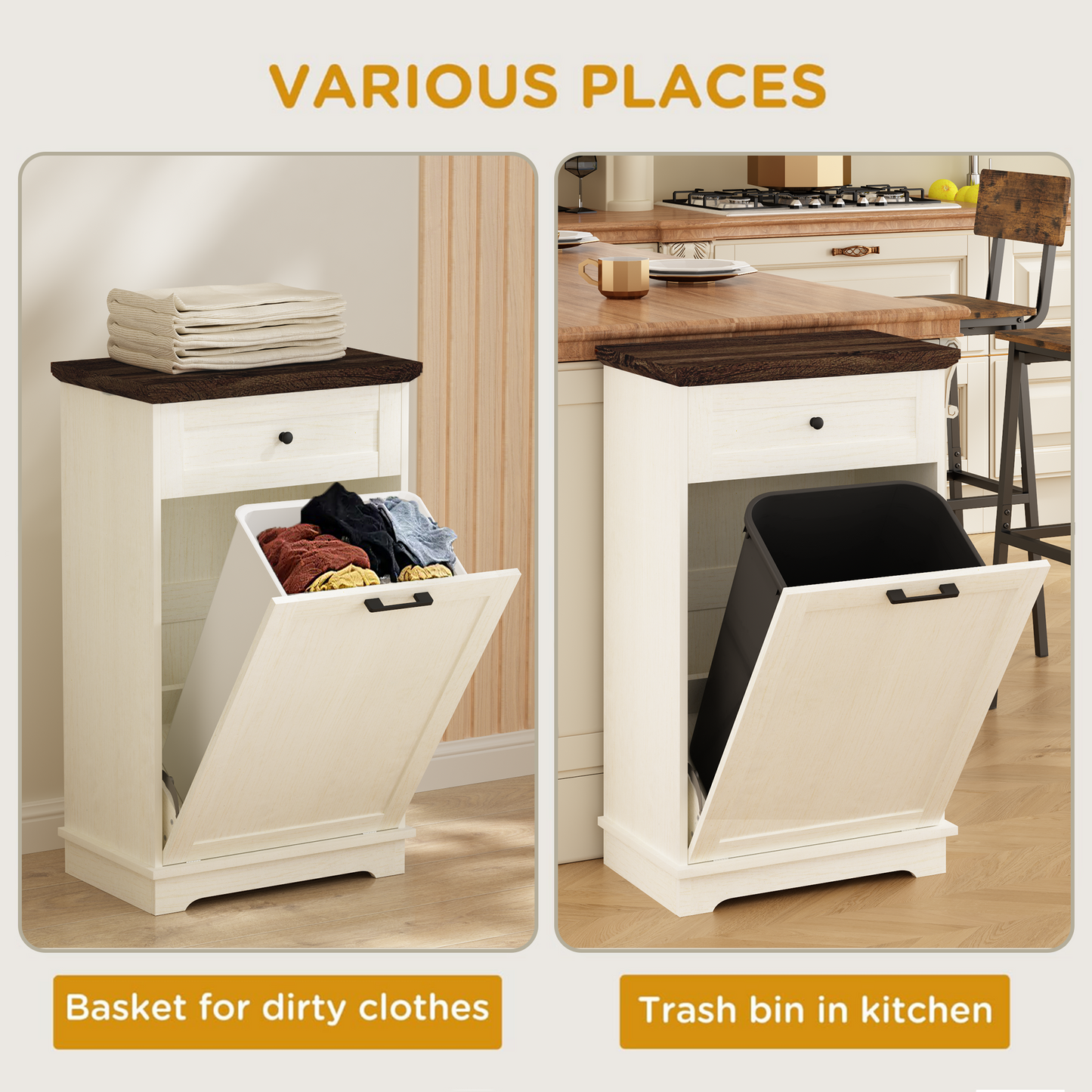 10 Gallon Tilt-Out Trash Cabinet - Antique White