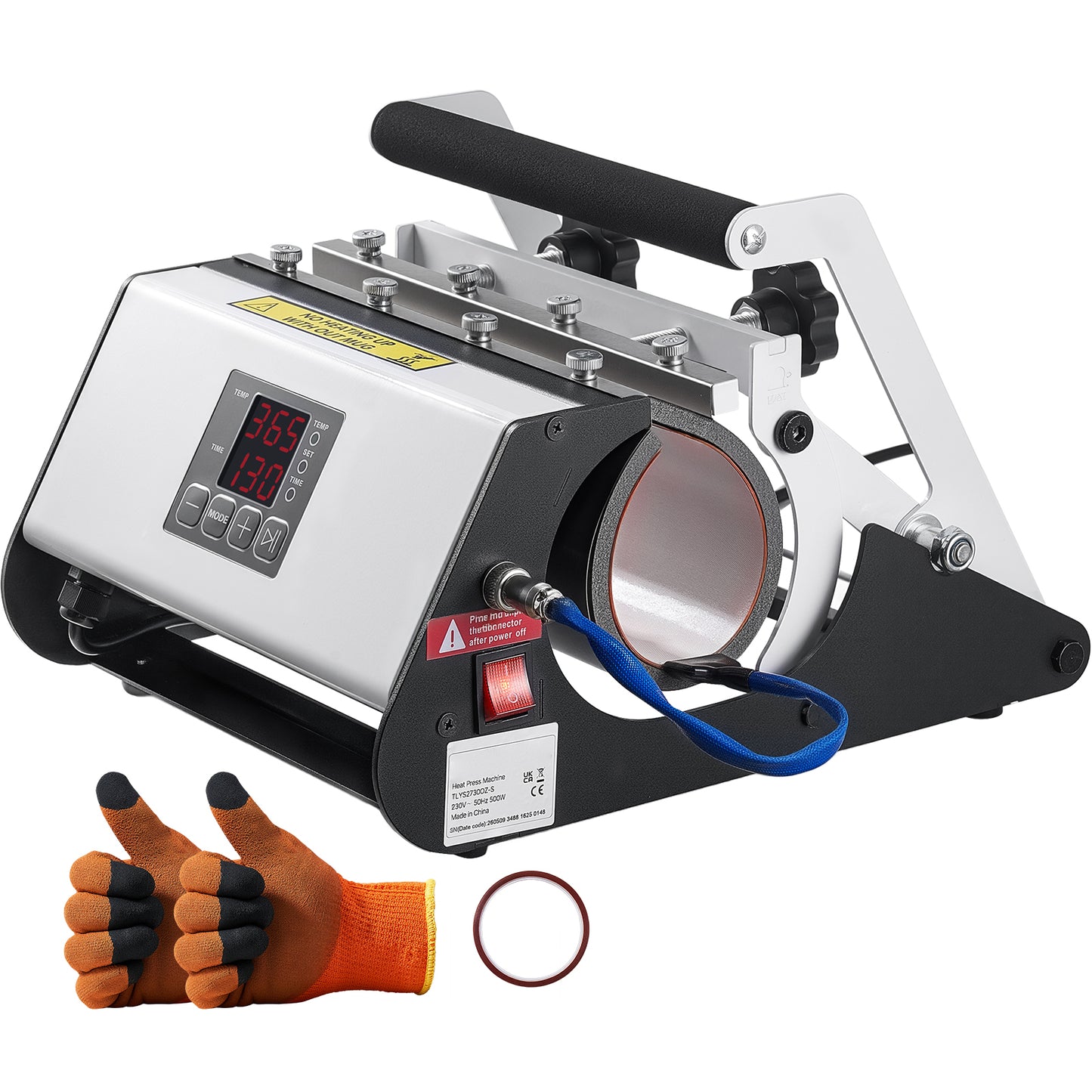 Tumbler Heat Press Machine for Sublimation Mugs and Cups - Fast, Even Heating, Includes Tape & Gloves