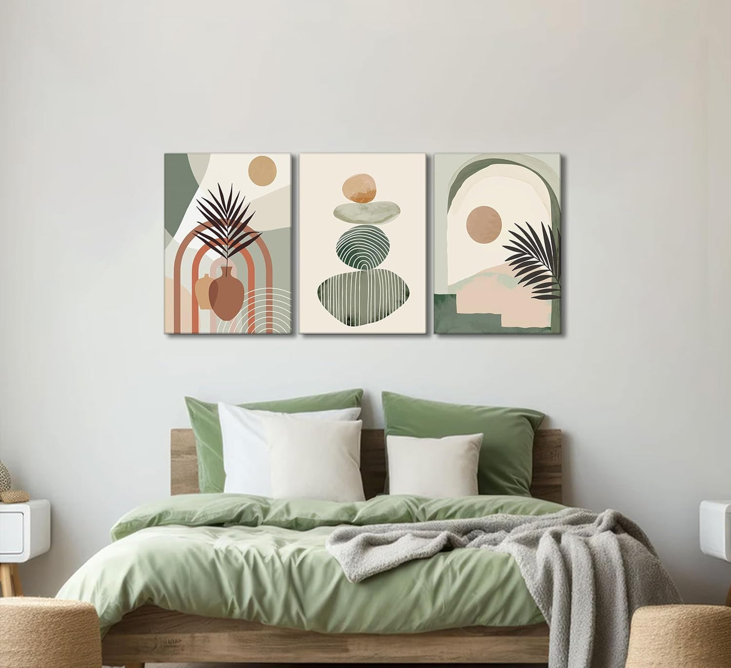 Boho Art Wall Decor - 3 Pcs Framed Canvas Set, 12" x 16"