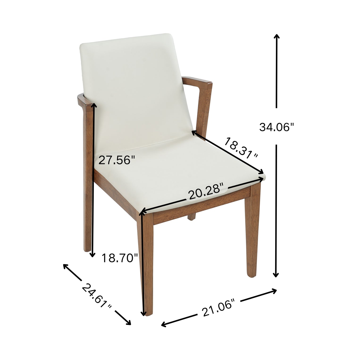 Mid-Century Modern Dining Chairs Set of 2 - Beige PU Upholstered